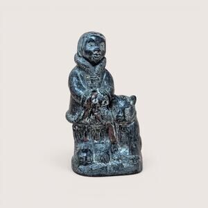 1970s Wolf Sculpture Original Eskimo Child and Dog Figurine
